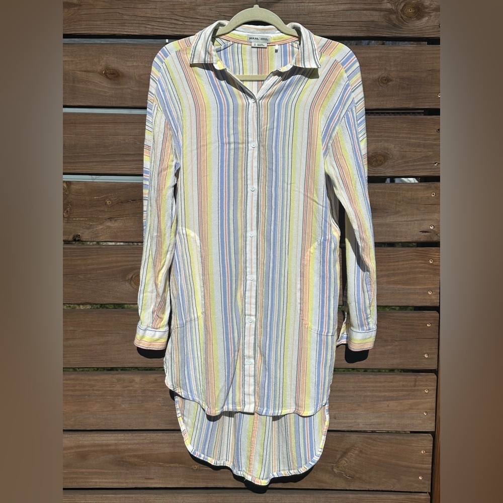 Prana Women Scheena Striped Button Down Yoga Workout Tunic Shirt